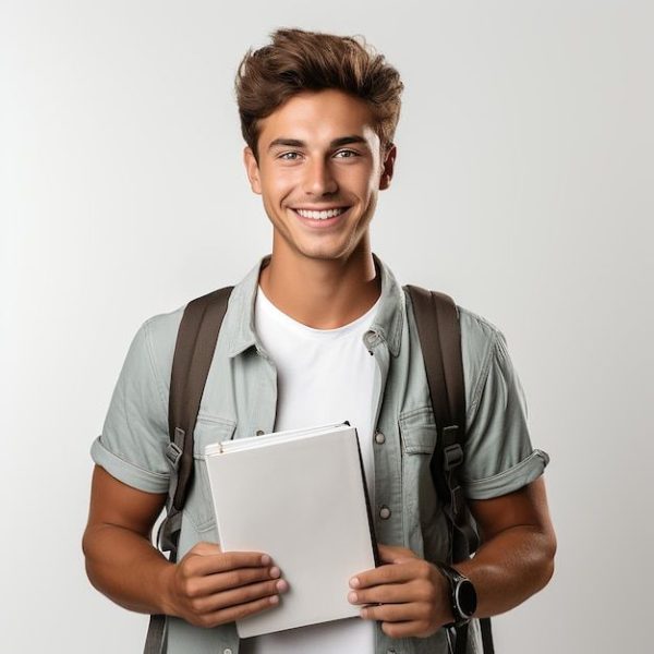 Student young man photo with white background _ Premium AI-generated image